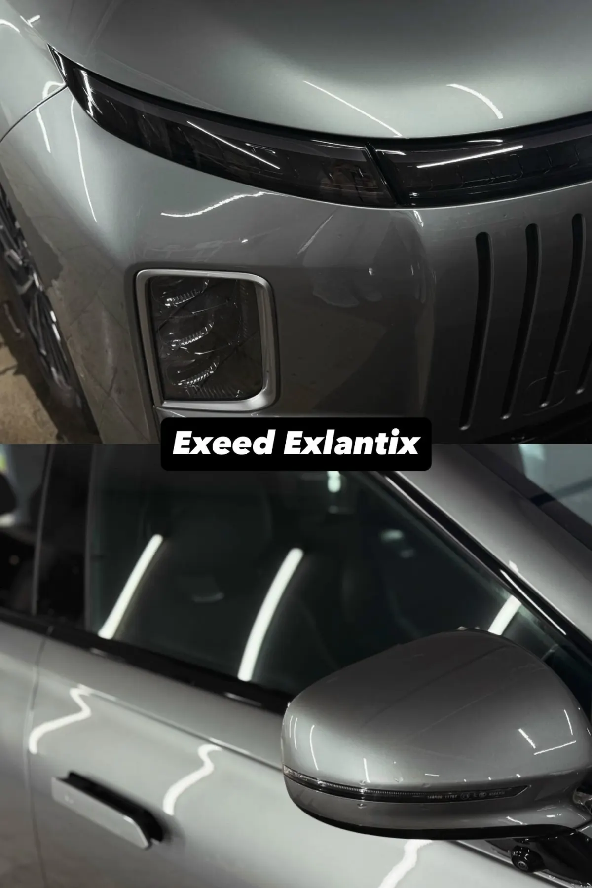 Exeed Exlantix с затонированными фарами и стёклами, два ракурса